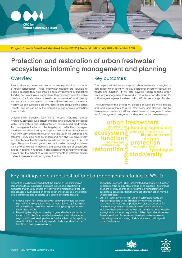 Protection And Restoration Of Urban Freshwater Ecosystems: Informing ...